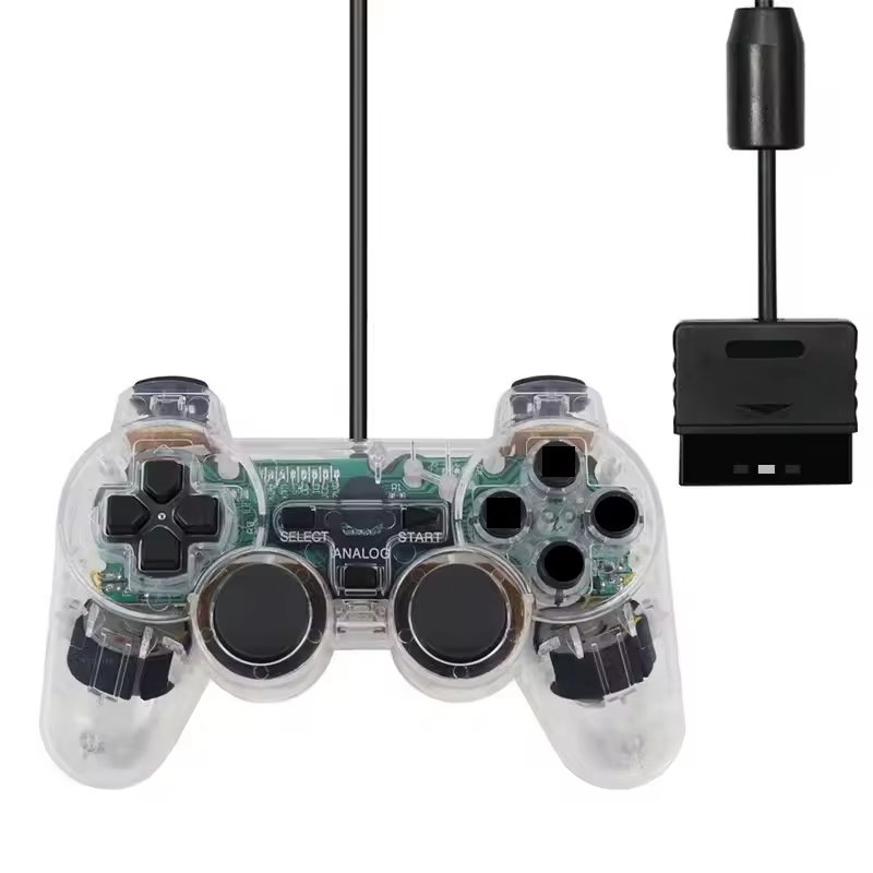 PS2 Wired Controller Transparent Joypad Dual Shock PS2 Handle Gaming Controller Colorful Snowflake Buttons PS2 Gamepad - Image 5